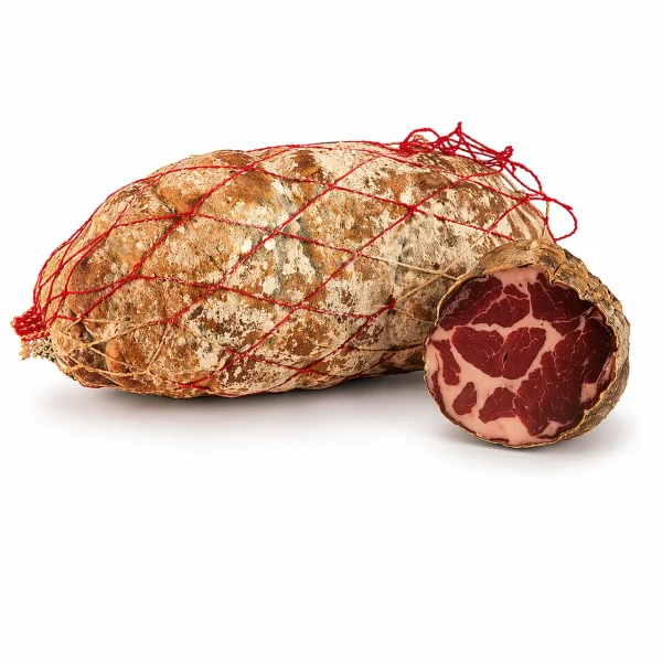 capocollo di cinta senese stagionato artigianale intero con taglio visibile