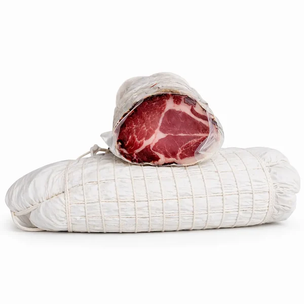 capocollo di maiale stagionato artigianale intero e taglio