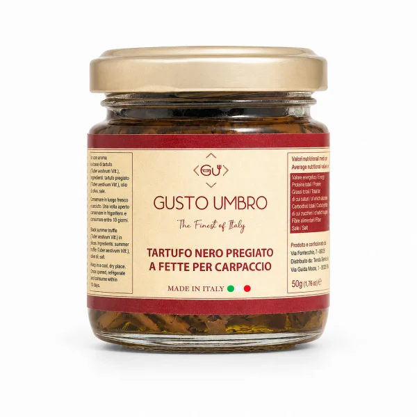Carpaccio di tartufo nero pregiato italiano a fette in vasetto pronto all'uso
