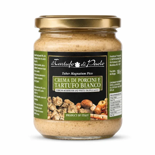 Crema Porcini e Tartufo Bianco in vasetto da 180 g ideale per pasta e crostini gourmet