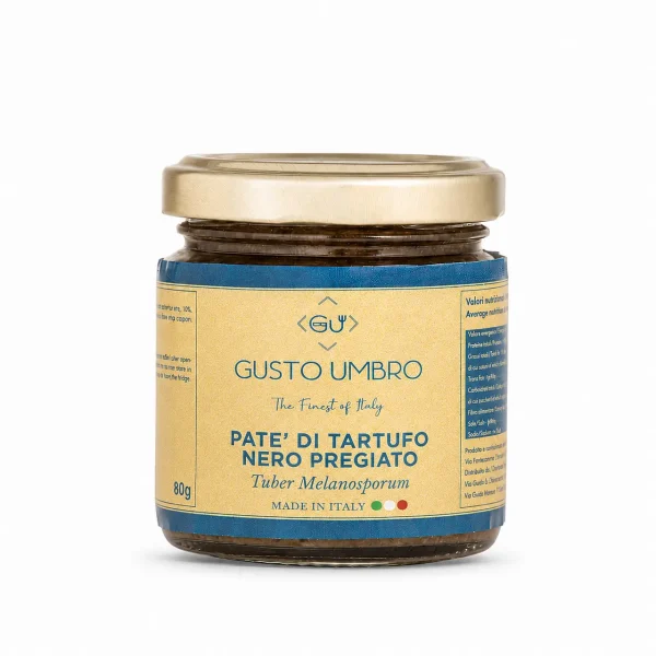 Crema di Tartufo Nero Pregiato in vasetto da 80 g preparata con Tuber melanosporum e olio extravergine di oliva
