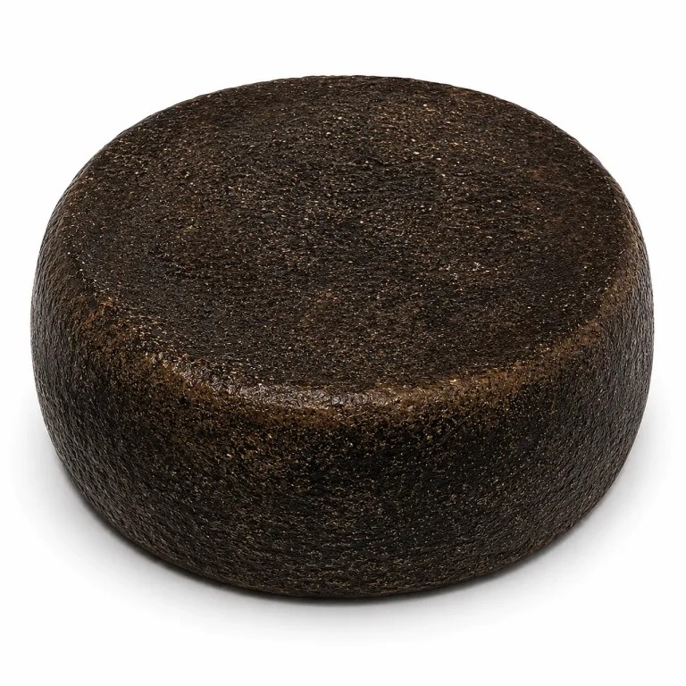Formaggio nero artigianale intero affinato con crosta scura naturale e stagionatura tradizionale