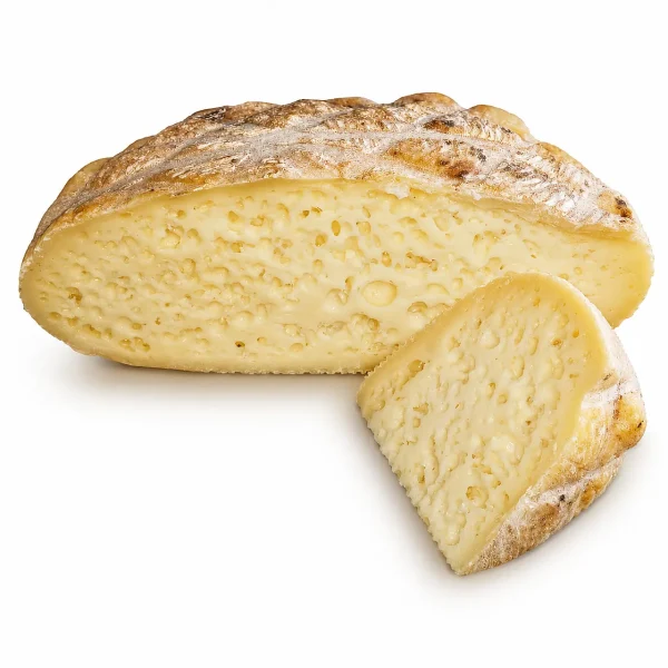 Mezza forma di pecorino con caglio vegetale con pasta morbida e occhiatura naturale, lavorazione artigianale.