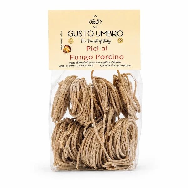 Una confezione di Pici al Fungo Porcino 500 g in cellophane