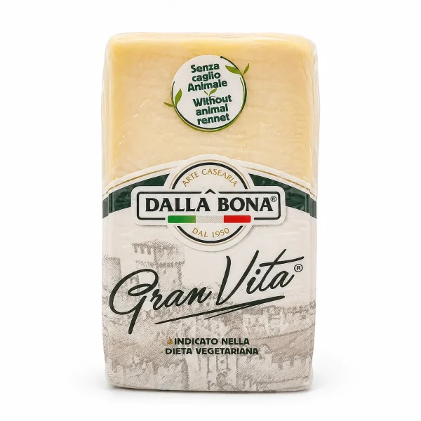 Formaggio vegetariano Gran Vita Dalla Bona a caglio vegetale naturalmente privo di lattosio e senza caglio animale