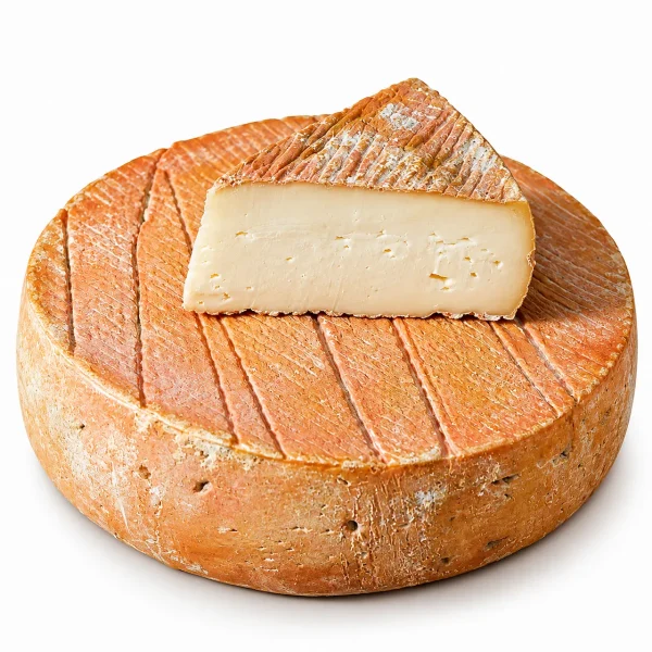 Formaggio a pasta molle Torta Orobica Taddei, forma intera da circa 4,5 kg con uno spicchio appoggiato sopra